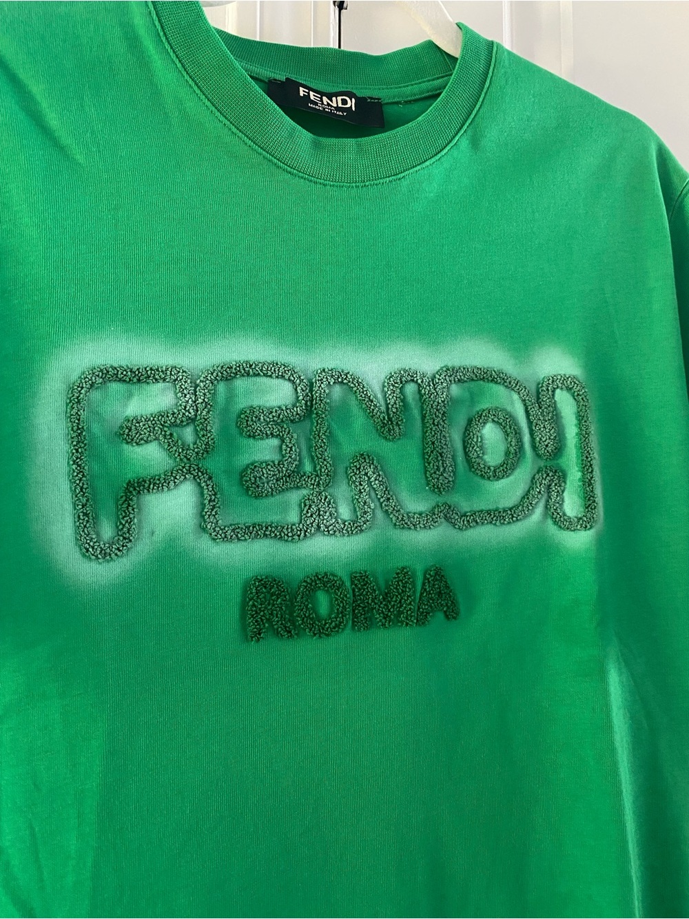Men’s Green FENDI ROMA Embroidered Logo Tee